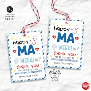 MA Week Tags, Geschenkanhänger zur Wertschätzung für Arzthelferinnen, Dankeschön-Geschenkanhänger für das Pflegepersonal zum Ausdrucken, PDF JPG