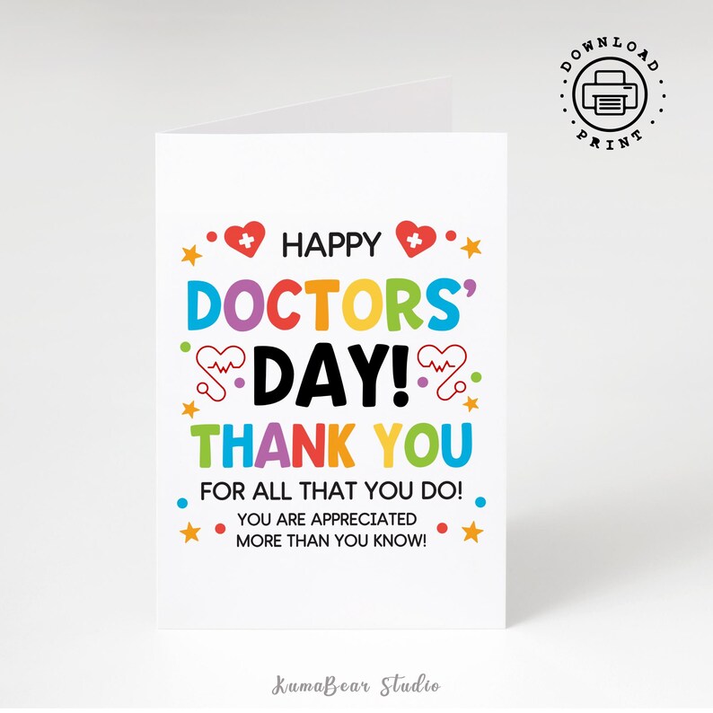 Doctors Day Printable Thank You Card, Physician Appreciation Greeting ...