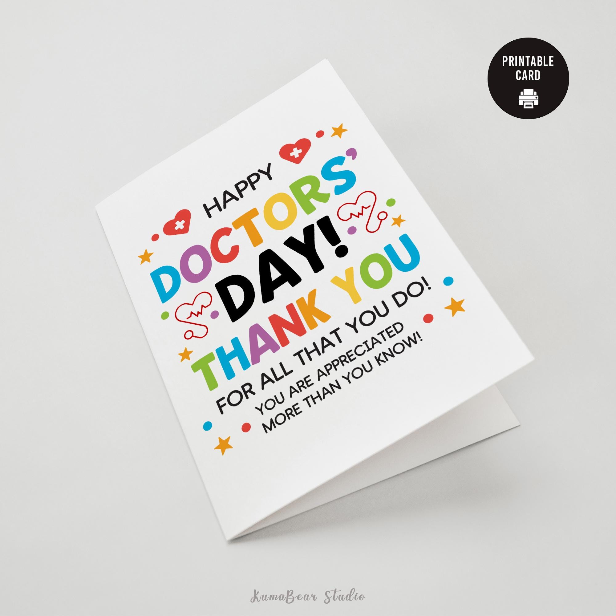 Doctors Day Printable Thank You Card, Physician Appreciation Greeting ...