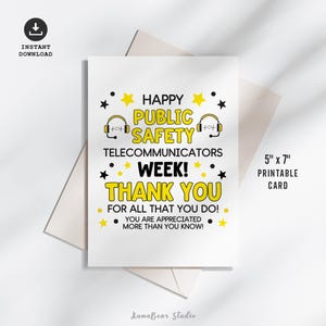Weekkaart telecommunicatiediensten openbare veiligheid afdrukbaar, weekkaart 911-verzenders, weekkaart telecommunicators, bedankt cadeaus telecommunicators