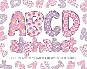 Summer Doodle Alphabet Bundle, Summer PNG Letters, Summer Sublimation Design, Smiley Face PNG, Daisy Smiley Face PNG, Smiley Face Shirt