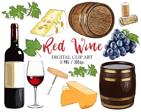 Wine Clip Art Bottle of Red Wine Clip Art Graphics Drinks | Etsy