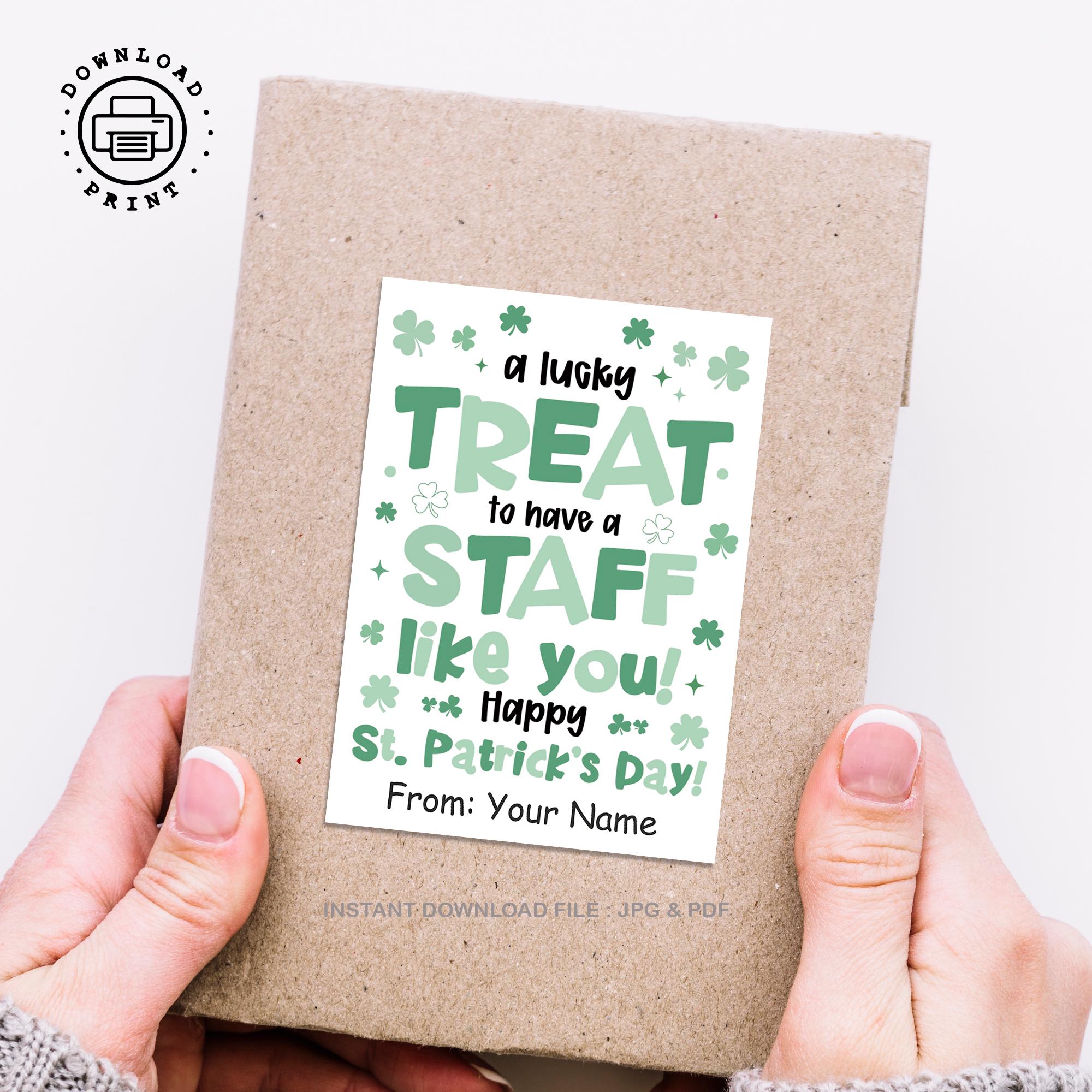 St Patricks Day Staff Gift Tag Printable, Lucky Shamrock Team Employee ...
