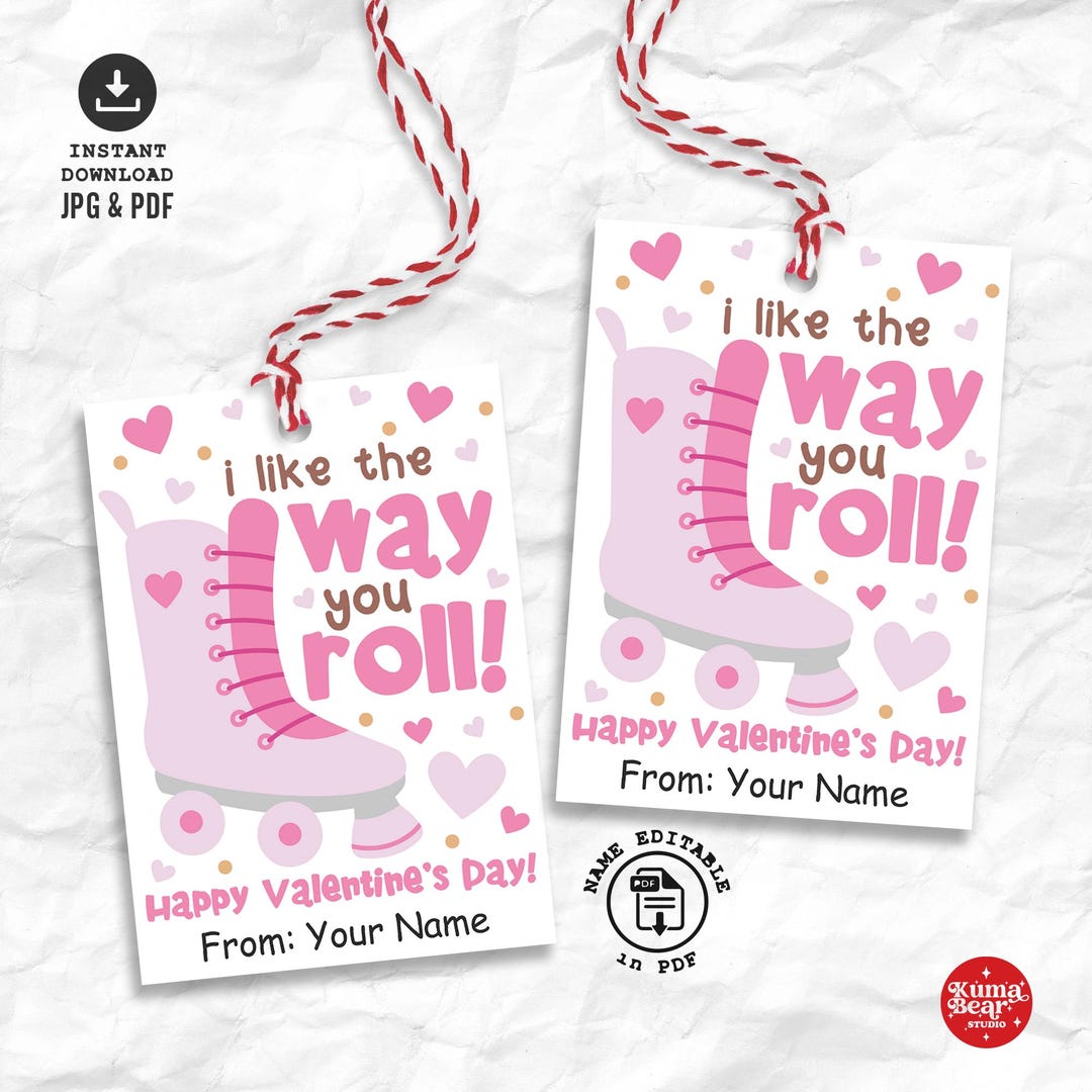 Editable Happy Valentine's Day Gift Tag for Kids, Roller Skate ...