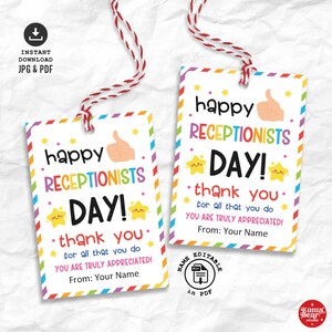 Etichetta regalo per receptionist, etichetta stampabile per la giornata della receptionist, etichetta regalo per apprezzamento del personale della receptionist, etichetta per bomboniere, etichette per dolcetti
