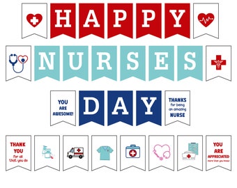 Printable Banner Nurses Day, Nurses Week Sign, Nursing Day Decor, Nurse Appreciation Week Bulletin Board, Thank You Nurses Flags PDF PNG