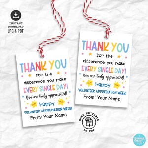 Volunteer Week Gift Tags Printable Appreciation Treat Favor Tag ...
