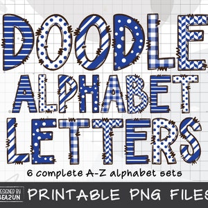 Pacote de letras do alfabeto azul e branco PNG, alfabeto PNG, sublimação do alfabeto, letras de doodle desenhadas à mão PNG, designs de clipart do alfabeto azul