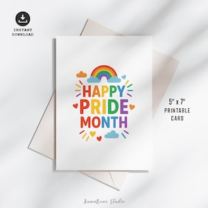 Pride-maandkaart afdrukbaar, Rainbow Pride digitale kaart, LGBTQ-wenskaart, Pride Celebration Wall Art Decor direct downloaden