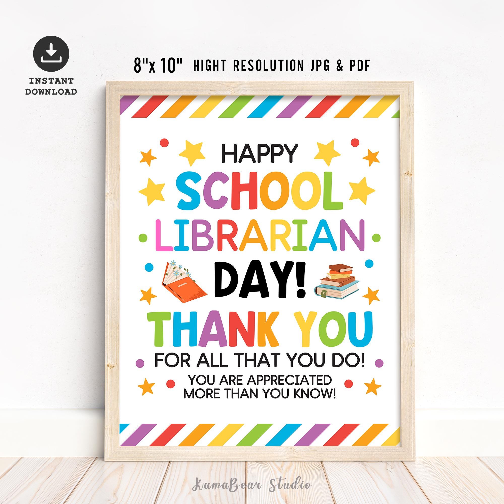 School Librarian Day Printable Sign, Library Staff Appreciation Thank ...