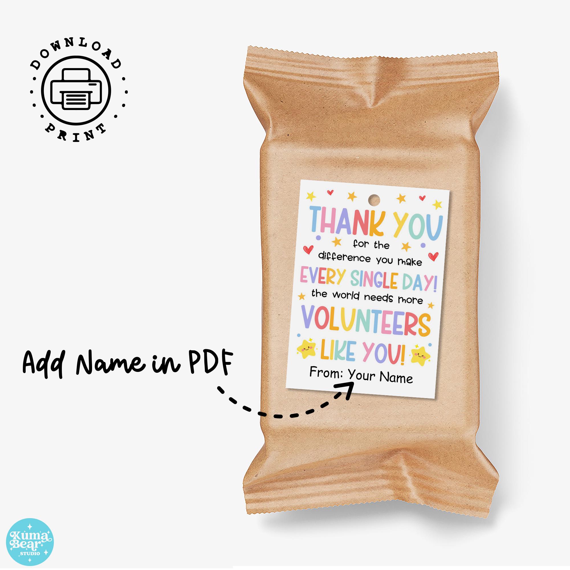 Volunteer Appreciation Week Gift Tags Printable, Thank You Favor (JPG ...