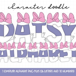 Doodle Letters & Numbers PNG Sublimation Design, Kids Alphabet, Birthday Girl PNG, Daisy Doodle Alphabet, Girl Alphabet PNG, Cartoon Clipart