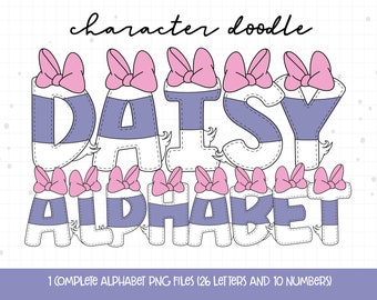 Doodle Letters & Numbers PNG Sublimation Design, Kids Alphabet, Birthday Girl PNG, Daisy Doodle Alphabet, Girl Alphabet PNG, Cartoon Clipart