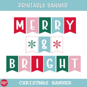 Merry and Bright Banner Christmas Printable Garland Festive Holiday Decoration