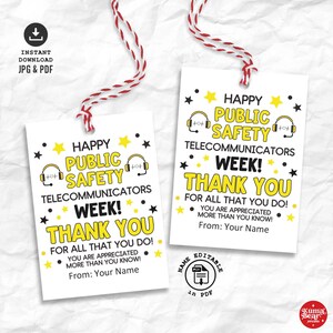 Afdrukbare cadeautag van de week van de telecommunicatie, 911 verzendtags, bedankt telecommunicatie-tags afdrukbare tags, telecommunicatieapparatuur voor openbare veiligheid