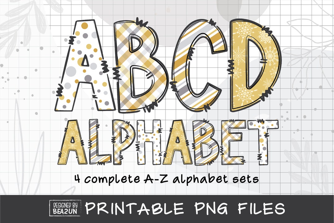 Silver and Gold Alphabet Letters PNG Bundle, Alphabet PNG, Alphabet