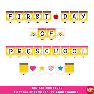 First Day of Preschool Banner Printable, Back to School Garland, Classroom Photo Prop, Welcome Back to School Pennant, School Decorations