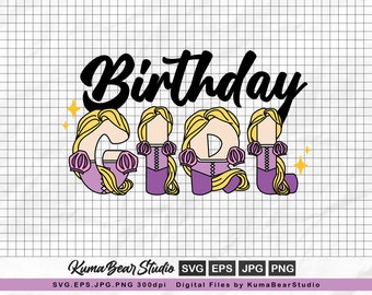 Verjaardag meisje SVG PNG, lang haar prinses verjaardag shirt SVG, sprookje prinses, verjaardag prinses partij shirt SVG, prinses verjaardag SVG