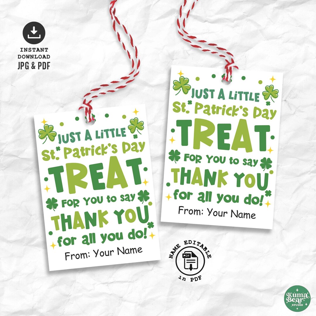 St Patricks Day Appreciation Gift Tag, Thank You Tag for Teacher Staff ...