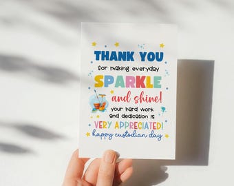 Custodian Day Card Printable - Sparkle and Shine Appreciation Greeting Card for Custodial Worker&#39;s Recognition, 5x7 PDF JPG