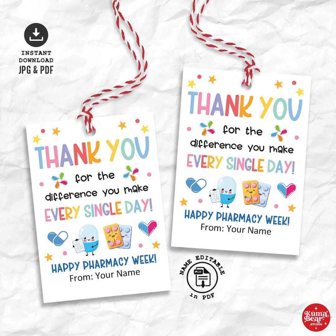 Pharmacy Week Gift Tags – Thank You Tags for Pharmacists, Techs, and ...
