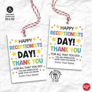 Etichetta regalo per la giornata della receptionist, etichetta di apprezzamento per la receptionist stampabile, etichette stampabili per la giornata della receptionist, etichette di ringraziamento per la reception, etichetta bomboniera