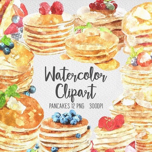 Pancakes Watercolor Sweets Pastries Pancakes Clipart Water Food color Clip Art for Scrapbooking Card Making Cupcake Toppers Paper Crafts