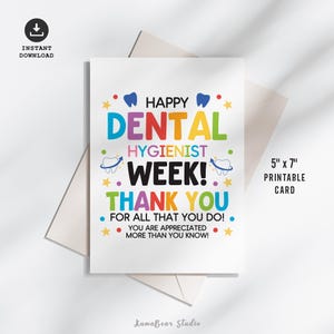 Cartão para impressão da Semana do Higienista Dental, Cartão de agradecimento ao higienista dental, Cartão de agradecimento pela Semana do Higienista Dental para impressão