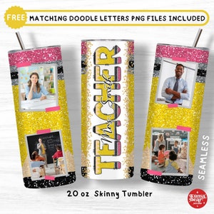 Leraar Tumbler Sublimatie, Voeg je eigen foto Leraar Tumbler toe, Glitter Pencil Tumbler Template, Gepersonaliseerde Leraar 20 oz Tumbler Wrap