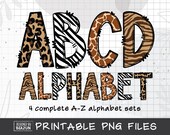 Safari Animals Skin Alphabet PNG, Alphabet Sublimation, Alphabet Letters Bundle, Leopard Alphabet Letter png, Alphabet Clipart Doodles