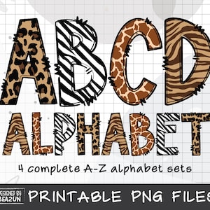 Safari Tiere Haut Alphabet PNG, Alphabet Sublimation, Alphabet Buchstaben Bundle, Leopard Alphabet Buchstabe png, Alphabet Clipart Doodles