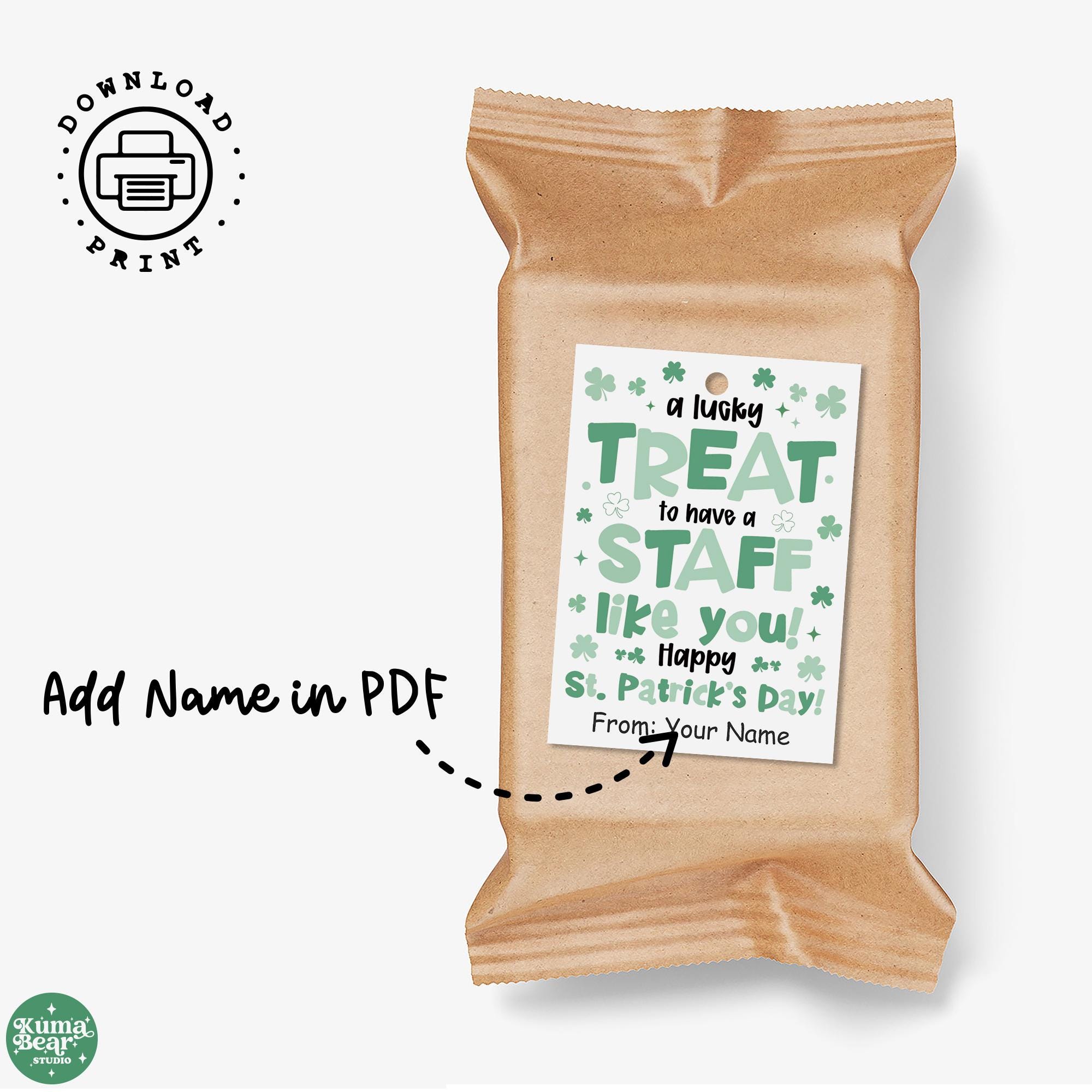 St Patricks Day Staff Gift Tag Printable, Lucky Shamrock Team Employee ...