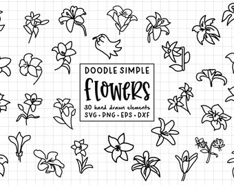 Floral svg, Flower Svg, Hand Drawn Doodle Flower Clipart, Flowers Doodle, Flower Clipart, svg, dxf, png, eps, Floral Design Elements