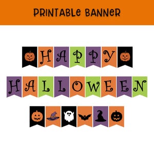 Halloween Banner Printable, Happy Halloween Trick or Treat Garland, Cute Halloween Party Decor Signs, Halloween Flags, Ghost Banner
