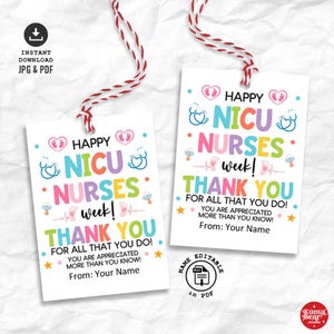 NICU Nurses Week Gift Tags Printable - Neonatal Nurse Appreciation Thank You Tags, Digital Download