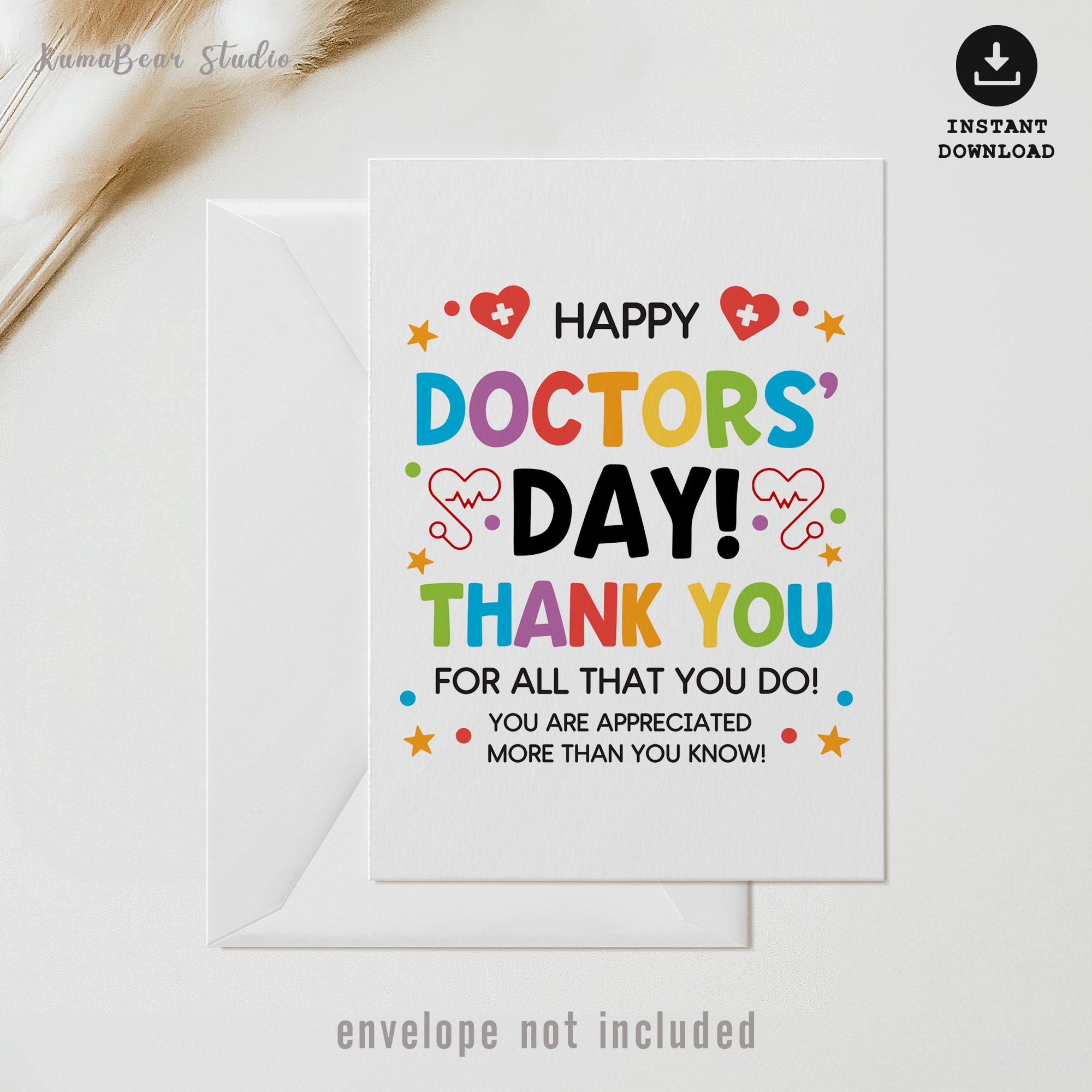 Doctors Day Printable Thank You Card, Physician Appreciation Greeting ...