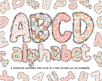 Smiley Face PNG, Groovy Smiley Alphabet, Retro Pink Smiley Face Alphabet Letters PNG Bundle, Daisy Smiley Face PNG Alphabet Sublimation