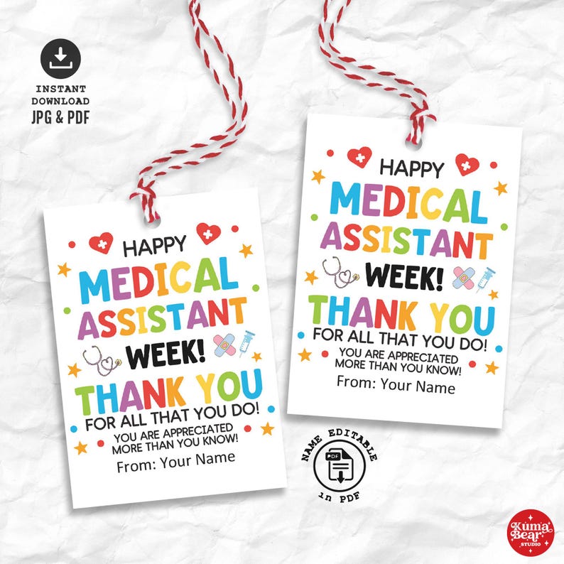 Medical Assistant Week Gift Tags – Printable MA Appreciation Thank You ...