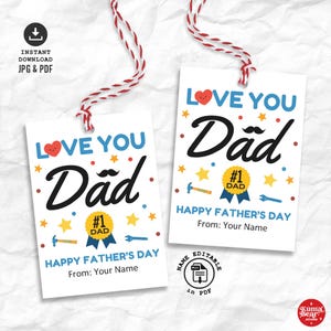 Etiqueta de regalo "Te amo, papá", etiqueta imprimible para el Día del Padre, etiquetas imprimibles "Te amo, papá", linda etiqueta DIY para papá, descarga instantánea