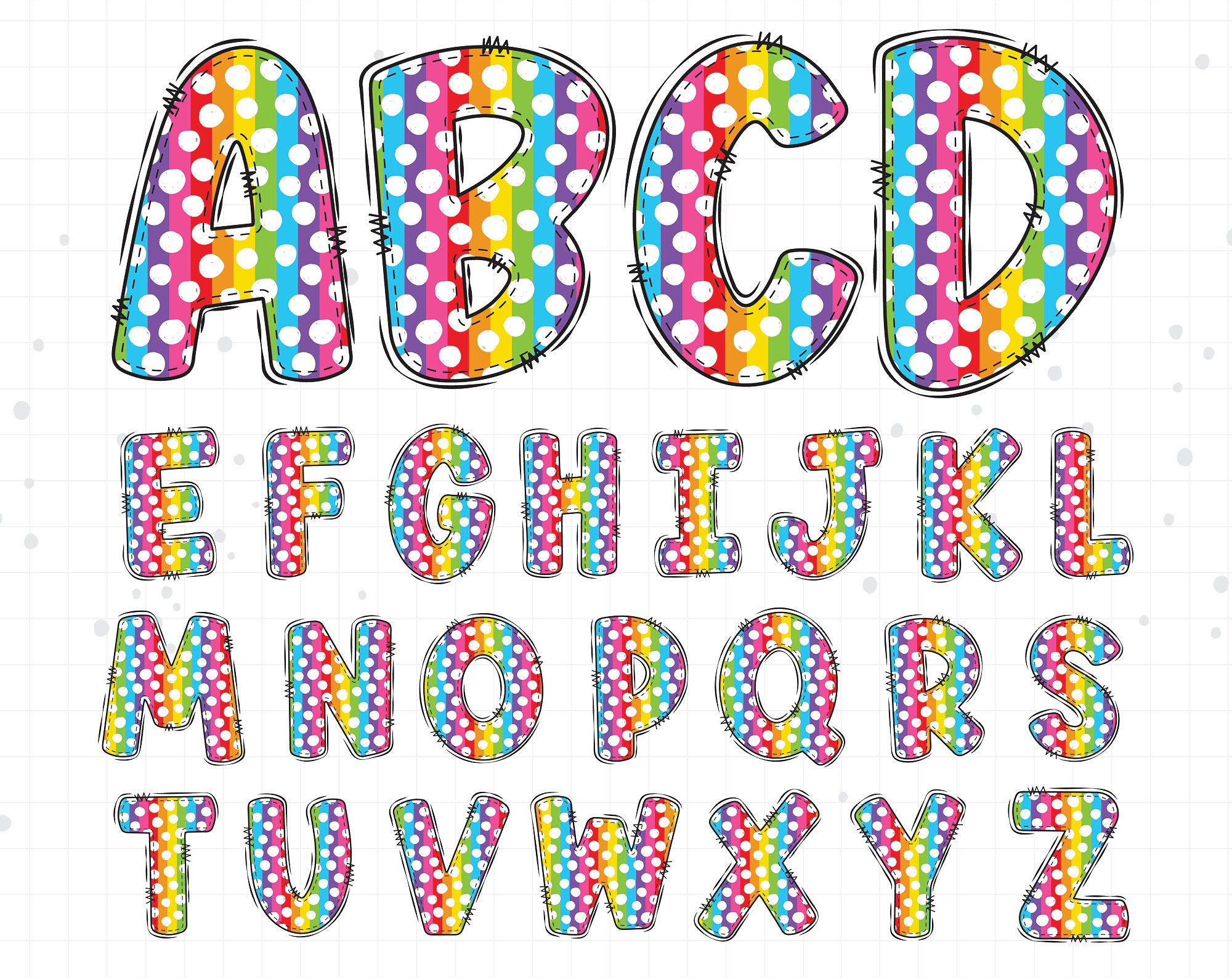 Rainbow Doodle Alphabet Bundle Rainbow PNG Letters & Numbers - Etsy