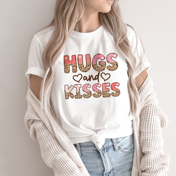 Hugs and Kisses, Retro Valentines, Leopard Valentine Png, Heart PNG, Valentine's Day Shirt PNG, Western Valentines, Valentine Sublimation