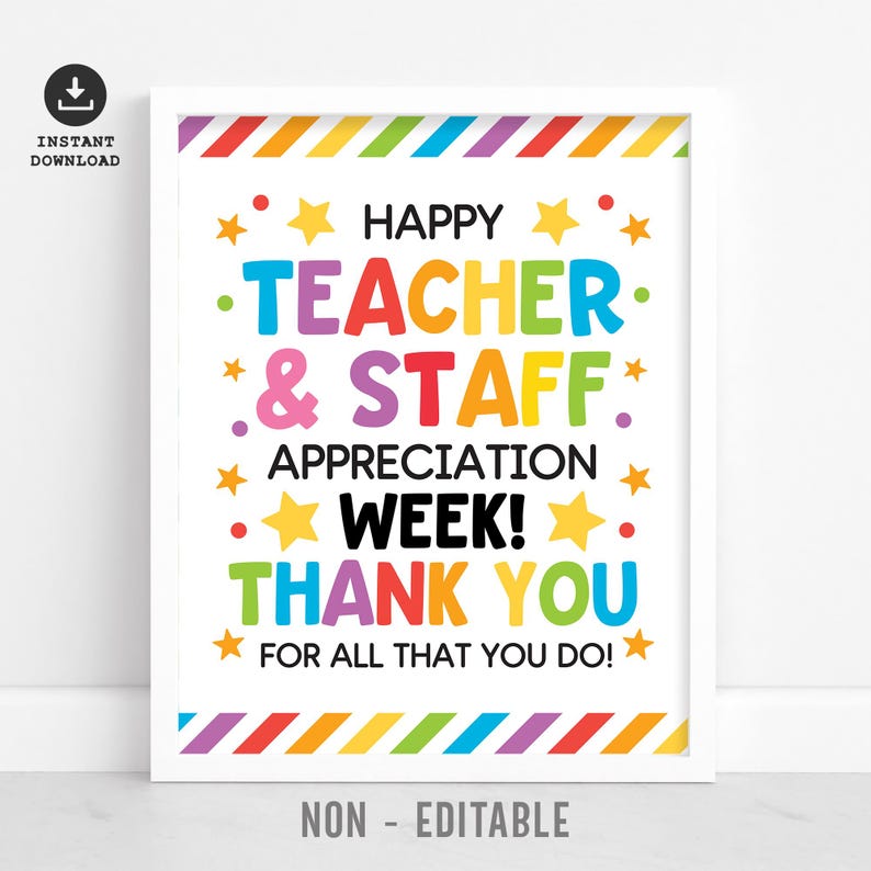 Teacher School Staff Appreciation Week Sign Bulletin Board Printable ...