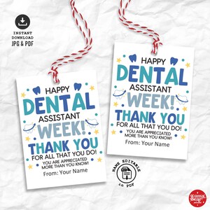Etiquetas para impressão da semana do assistente dentário, etiquetas para presente da semana de reconhecimento de assistentes dentários para impressão, etiqueta para presente da semana dos assistentes dentários para impressão