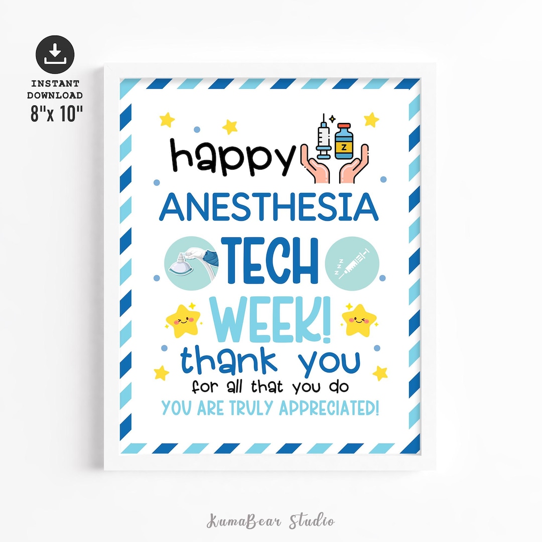 Anesthesia Tech Week Thank You Sign, Appreciation Printable Poster, JPG