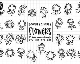 Flower Clipart, Flowers Doodle, Hand Drawn Sunflowers Set, Floral Doodle Clipart, Flower svg, dxf, png, eps, Floral Design Elements