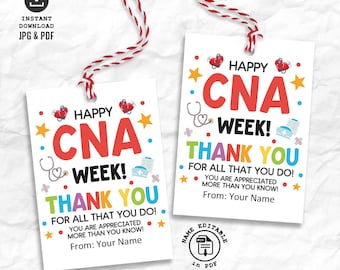CNA Week Gift Tag Printable, Thank You Tag for Nursing Staff, CNA Appreciation Week Label, National Nursing Assistant Week Printable Tags