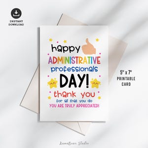 Administrative Assistants Day Card Printable, Administrative Professionals Day, Thank You Card for Admin Assistant Staff Appreciation