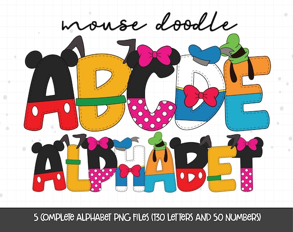 マウスのアルファベット、ミッキーの落書き文字、アルファベット PNG