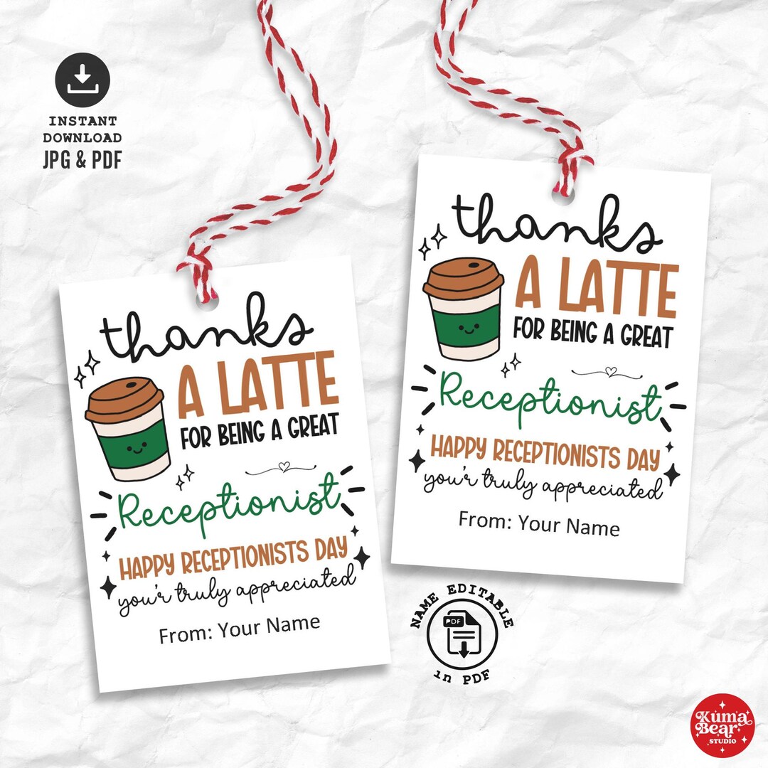 Reception Tags Receptionist Day Gift Tag, Receptionist Appreciation Tag Printable ...