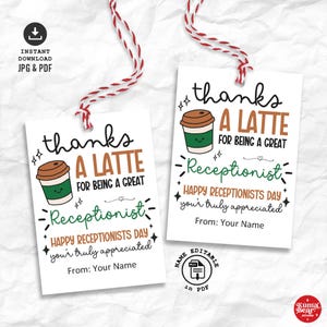 Etichetta regalo per la giornata della receptionist, etichetta di apprezzamento per la receptionist stampabile, etichetta stampabile per la giornata della receptionist, etichetta di ringraziamento per la receptionist